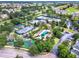 Aerial view of community amenities, including tennis courts, pools, a playground, and manicured landscaping at 7412 Soiree Way, Reunion, FL 34747