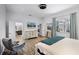Large bedroom featuring a large bed, full-length mirror and a TV for modern comfort and style at 7412 Soiree Way, Reunion, FL 34747