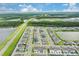 An aerial view of a lakefront residential community surrounded by green landscapes under a blue sky at 7793 Clove Hitch Way, Orlando, FL 32832
