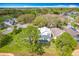 Aerial view showing the house with a screened-in pool, green lawn, and surrounding trees at 2105 Mallory Cir, Haines City, FL 33844