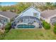 Aerial view of the backyard with a screened in pool and an outdoor seating area at 2105 Mallory Cir, Haines City, FL 33844