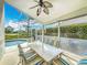 Covered patio area has a dining table with seating and a ceiling fan at 2105 Mallory Cir, Haines City, FL 33844