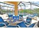Relaxing poolside dining area with comfortable seating and overhead screen at 215 Cordova Ave, Davenport, FL 33897