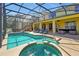 Screened pool area with a hot tub, and a slide with outdoor seating and views at 8401 Secret Key Cv, Kissimmee, FL 34747