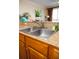 Close up of stainless steel sink with granite countertops, wood cabinets and a view of the interior at 13427 Blue Heron Beach Dr # 1607, Orlando, FL 32821