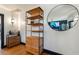 Stylish living room features a hardwood floor and custom built-in shelving at 204 E Harvard St, Orlando, FL 32804