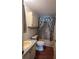 Small bathroom with a Mickey Mouse shower curtain at 222 Palmer Park Ln, Davenport, FL 33897