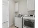 Bright laundry room featuring a modern washer, dryer, and sleek white cabinets for ample storage space at 3607 Hidden River Ln, Tavares, FL 32778