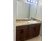 A traditional bathroom vanity featuring a brown cabinet and a decorative countertop at 401 Fountainhead Cir # 155, Kissimmee, FL 34741