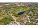This aerial view shows the property is near a golf course and lakes, emphasizing its convenient location at 808 Golfpark Dr, Celebration, FL 34747