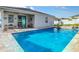 Beautiful backyard pool with adjacent covered patio, creating a serene and private outdoor oasis at 9158 Elsa Ct, Davenport, FL 33897