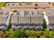 Stunning aerial view of townhomes with screened-in pools and a parking lot, offering convenient living and leisure at 10287 Ebb Tide Lane, Orlando, FL 32821