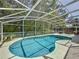A lovely screened-in pool area surrounded by lush greenery, creating a private and tranquil outdoor retreat at 129 Pine Lake View Dr, Davenport, FL 33837