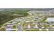 Expansive aerial view of a community with a mix of homes, green spaces, and a lake, ideal for Gathering living at 202 Zircon Rd, Kissimmee, FL 34758