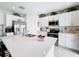 Bright kitchen features white cabinets, stainless steel appliances, and a large island with quartz countertops at 202 Zircon Rd, Kissimmee, FL 34758