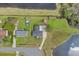 Aerial view of a well-maintained house with lush green lawn and access to a waterfront area at 3139 Morning Light Way, Kissimmee, FL 34744