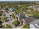 Aerial view of a green house in a neighborhood with a pool at 3384 Cordgrass Pl, Harmony, FL 34773