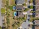 Overhead shot showcases a pool-equipped backyard, adjacent properties, and a serene neighborhood layout at 3384 Cordgrass Pl, Harmony, FL 34773