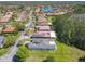 Aerial view of the house with the neighborhood, trees and landscaping, close to the neighborhood lake at 759 Villa Park Rd, Poinciana, FL 34759