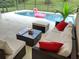 A screened in pool with outdoor furniture including a glass table and plush outdoor couch at 152 Moscato Dr, Davenport, FL 33897