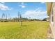 An immense backyard features an open green area, and pine trees on the far side of the yard at 2658 Meadowedge Loop, St Cloud, FL 34772