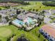 Aerial view showcases community amenities including swimming pools, tennis courts, and a playground at 2724 Camden Ln, Davenport, FL 33837