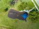 Aerial view of community playground, highlighting a slide, swings, and picnic area amidst mature trees at 4740 Cypress Forest Ln, St Cloud, FL 34772