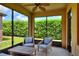 Inviting lanai featuring comfortable seating, ceiling fan, and private backyard views at 514 Cadiz Dr, Davenport, FL 33837