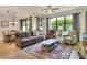 Comfortable living room with large windows, stylish furniture, and an open layout to dining area at 514 Cadiz Dr, Davenport, FL 33837