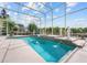 Beautiful screened-in pool with waterfall features, surrounding patio, and lake views at 8550 Lost Cove Dr, Orlando, FL 32819