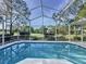 Inviting screened-in pool with clear water surrounded by lush landscaping and a serene outdoor setting at 2316 Paulette Dr, Haines City, FL 33844