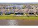 Aerial view showcasing backyard patios, lush lawns, and scenic water views within a tranquil community at 3848 Cabo Rojo Dr, St Cloud, FL 34772