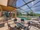 Enclosed pool area with ample seating and dining space, perfect for entertaining outdoors at 802 Suffolk Pl, Davenport, FL 33896