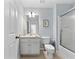 Clean bathroom featuring a shower-tub combo and a vanity with ample storage at 8517 Crystal Cove Loop, Kissimmee, FL 34747