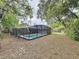 Backyard view of pool with black screen enclosure surrounded by mature landscaping at 876 Lobster Ct, Kissimmee, FL 34744