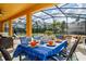 Covered patio with a dining table and seating perfect for outdoor entertaining at 917 Orange Cosmos Blvd, Davenport, FL 33837