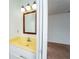 Bathroom featuring a wood framed mirror, single vanity, and a view into the bedroom at 9916 Jackson Rd, Leesburg, FL 34788