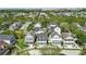 Scenic aerial shot showcases a residential neighborhood surrounded by mature trees and green spaces at 205 Norfolk Pl, Celebration, FL 34747