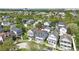 Aerial view of a home in a residential neighborhood with tree-lined streets and well-manicured lawns at 205 Norfolk Pl, Celebration, FL 34747