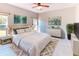 Staged bedroom featuring a comfortable bed, stylish decor, and bright natural lighting at 531 Barcelona Dr, Poinciana, FL 34759