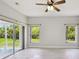 Bedroom with views of backyard, natural light from three windows, neutral walls and ceiling fan at 531 Barcelona Dr, Poinciana, FL 34759