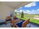 Relaxing screened-in patio with comfortable seating and a view of the green lawn and surrounding community at 1137 Drop Ln # 1137, Davenport, FL 33896