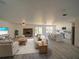 Spacious open-concept living area with a stone fireplace, a comfortable seating arrangement, and a modern kitchen at 41636 Outlaw Ln, Weirsdale, FL 32195