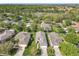 A scenic aerial shot shows a neighborhood's homes and greenery with lush trees in the background at 439 Madera Pass, Poinciana, FL 34759