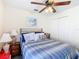 Bedroom featuring a bed with decorative pillows, a ceiling fan, and a closet for ample storage at 439 Madera Pass, Poinciana, FL 34759
