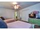 Bedroom showcasing twin beds, carpet, closet, and a colorful dresser with a television at 8945 Cuban Palm Rd, Kissimmee, FL 34747