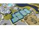 Aerial view of community tennis courts, manicured landscaping, and ample parking at 2719 River Creek Ln, St Cloud, FL 34771