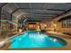 Inviting screened-in pool and spa area with lush plants and outdoor lighting at 304 Acadia Ln, Celebration, FL 34747