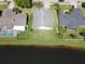 This aerial view shows the home's backyard, lake access, and neighborhood at 3874 Blackberry Cir, St Cloud, FL 34769