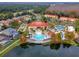 Aerial view of community pool, clubhouse, playground, and nearby residential area at 4743 Vero Beach Pl, Kissimmee, FL 34746